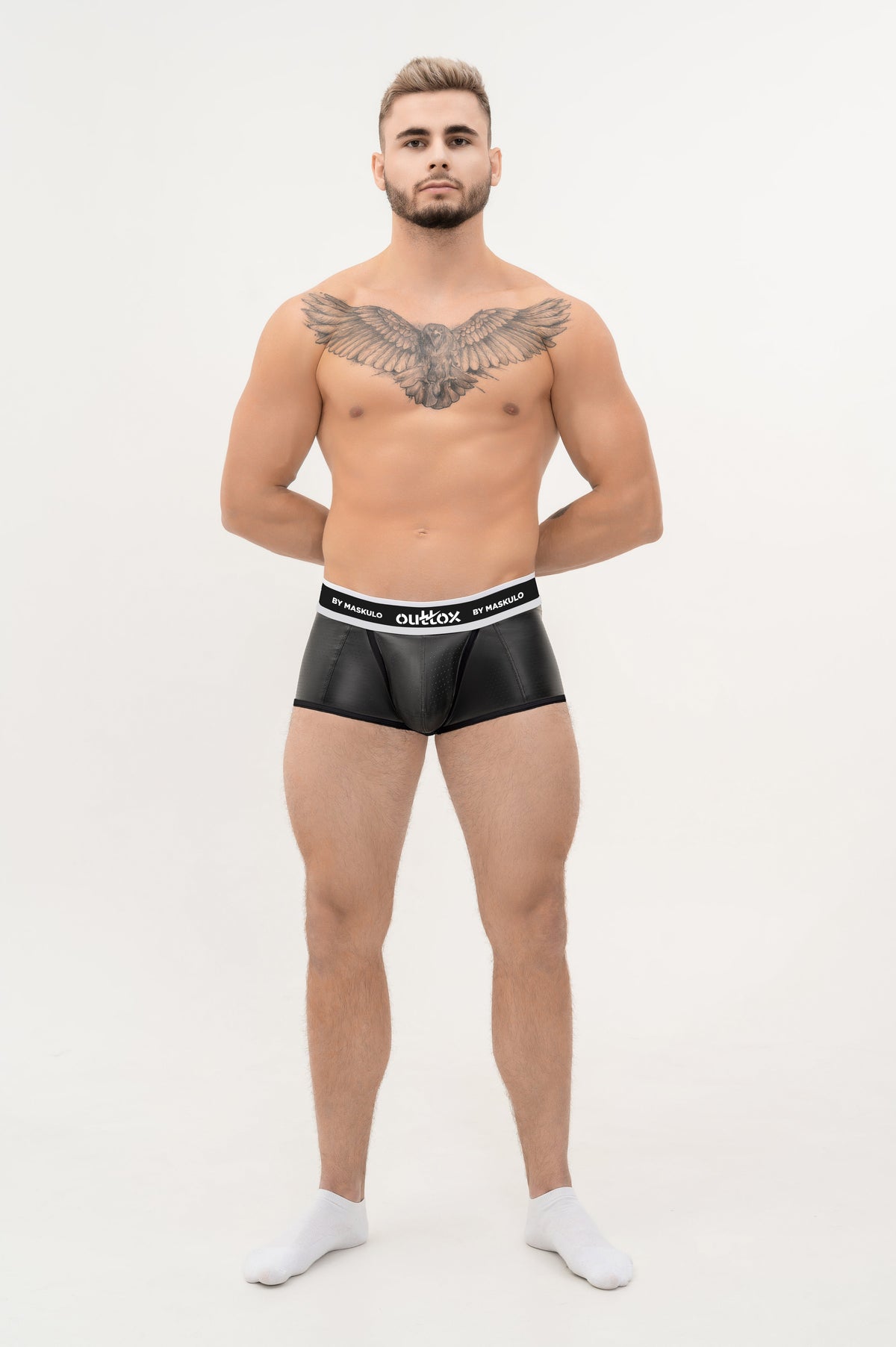 Outtox. Open Rear Trunk Shorts with Snap Codpiece