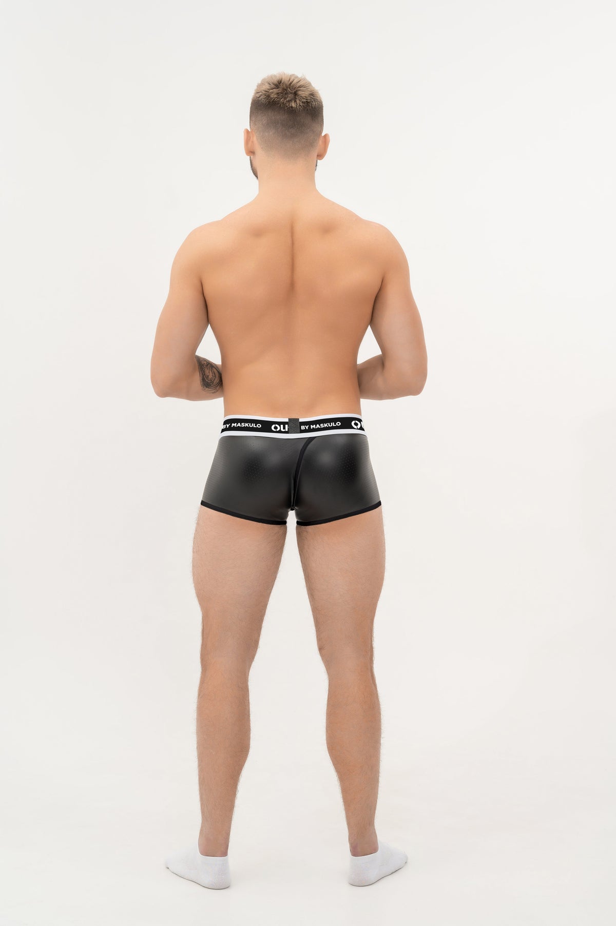 Outtox. Wrapped Rear Trunk Shorts with Snap Codpiece. Black